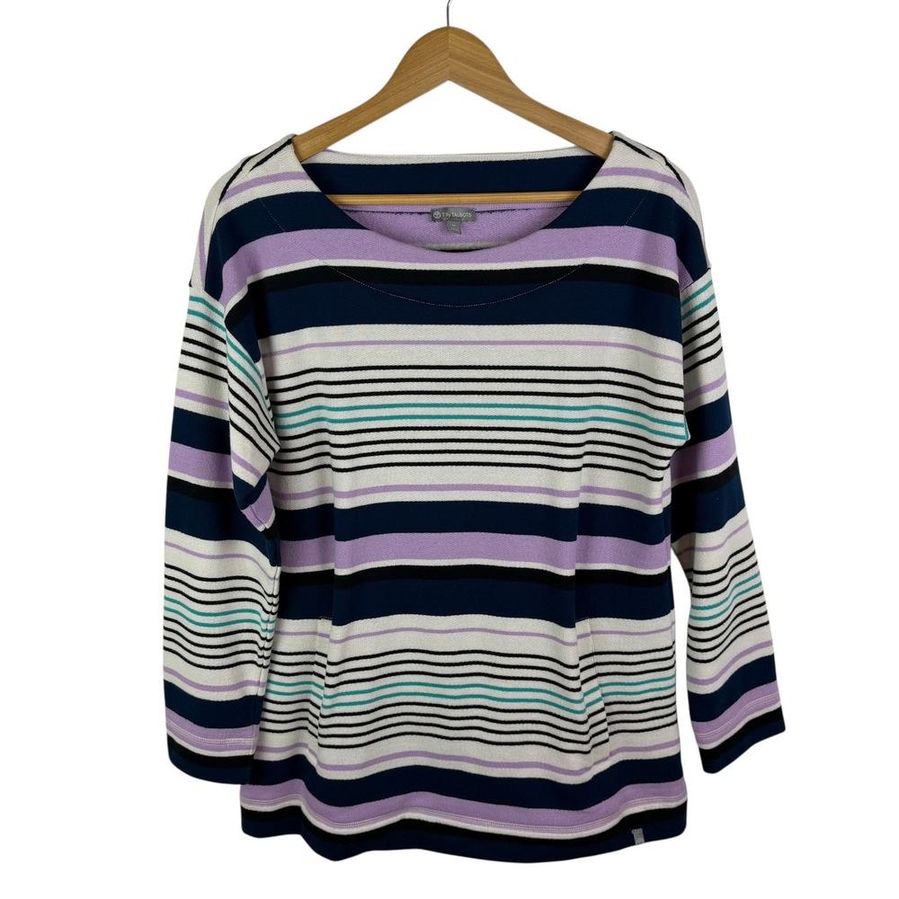 Talbots Striped Navy, Lavender & White Long Sleeve Top